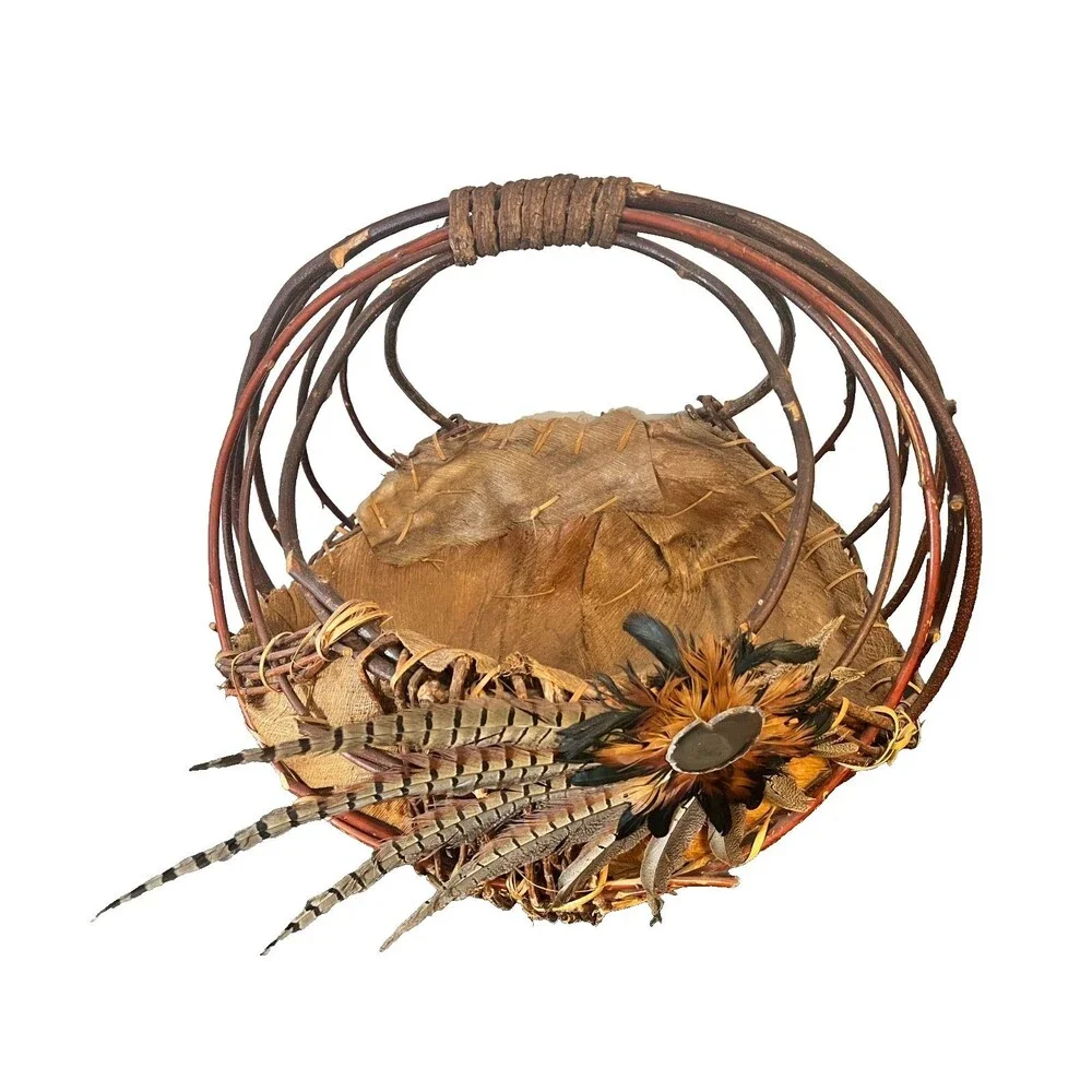 Vtg SUN SPIRIT Baskets Handmade Native Inspired Southwest Decor X-LARGE Feathers